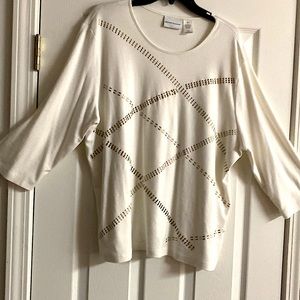 Alfred Dunner cream with Gold beads crossing on the front on the blouse size  XL